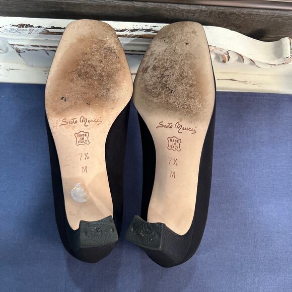 SESTO MEUCCI Black Fabric Square Toe Block Heel 3" Made in Italy size 7.5 - Picture 6 of 7